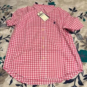 Brand New! Boys Polo by Ralph Lauren Pink Checkered Shirt size (M10-12)